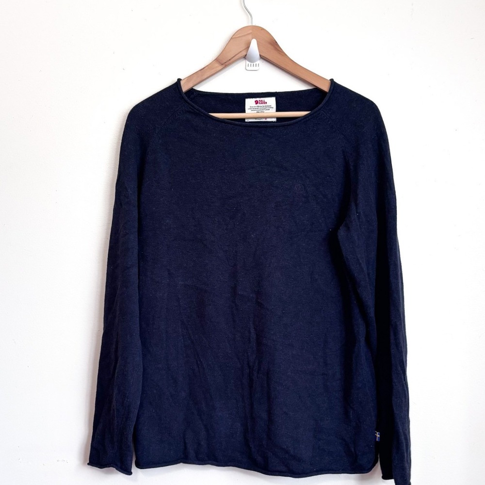 Fjallraven Women Ovik Boat Roll Neck Sweater Medium Blue Wool Outdoor Minimalist